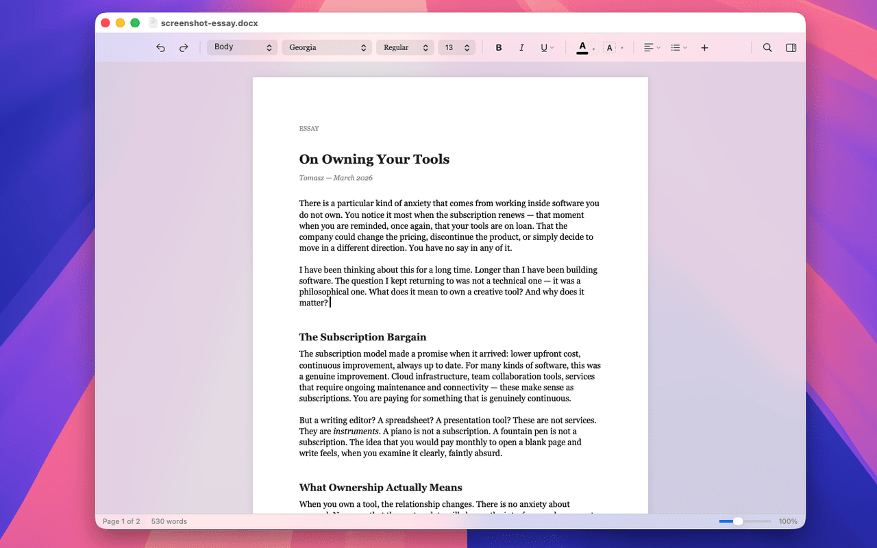 Verso minimalist word processor for Mac showing a clean, distraction-free writing interface
