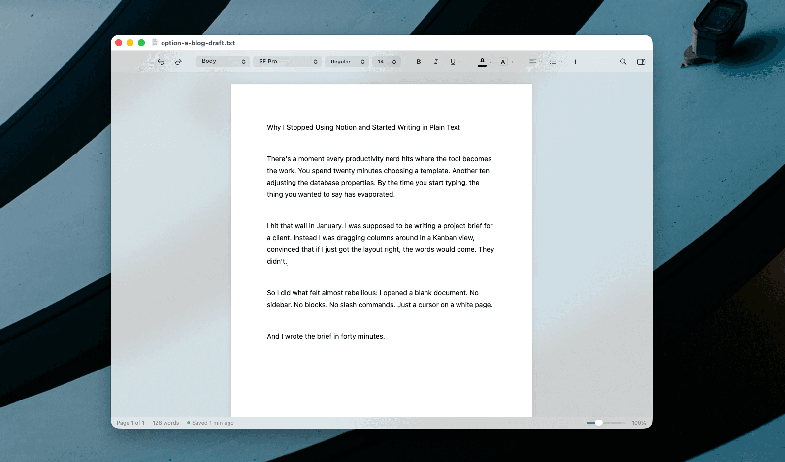 Verso word processor in light mode